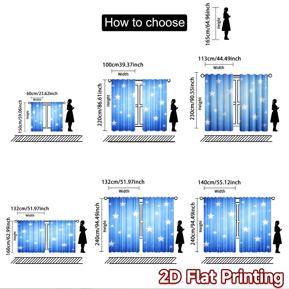 2D Flat Printing 2pcs Curtain Curtains Starry Blue Stripes Digital Printed Polyester Drapes All Season Party & Holiday Decor