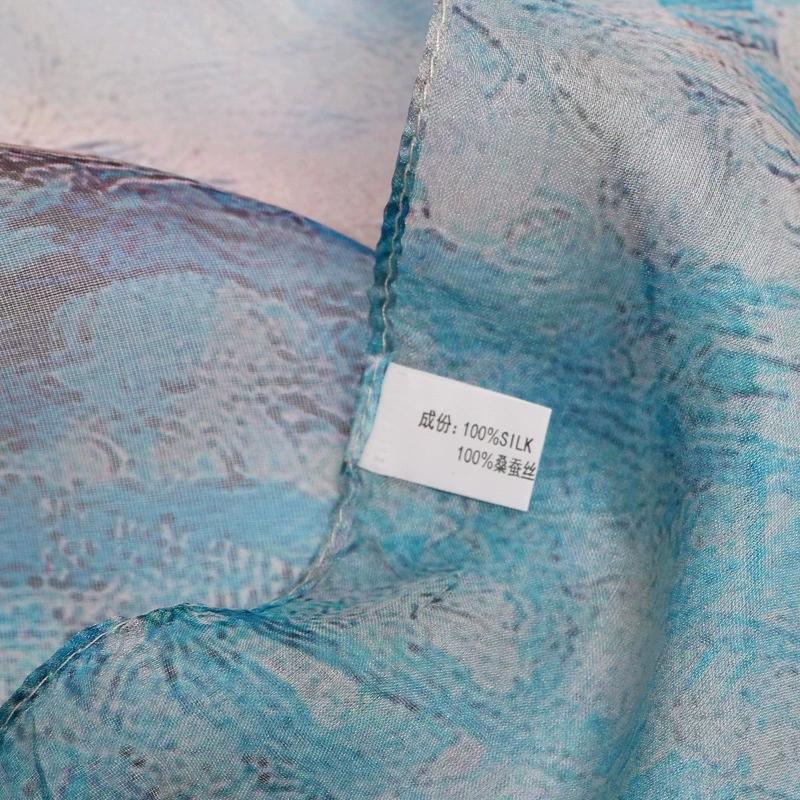 Spring Summer 100% Silk Scarf Shawl Hijab Wrap Women Long Thin Flower Beach Scarves 180*110cm