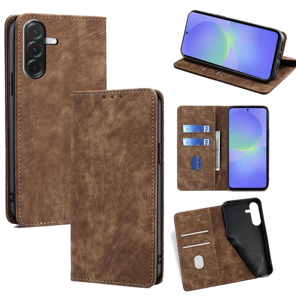 

For Samsung Galaxy A36 5G Case RFID Blocking Wallet Foldable Stand Leather Phone Cover Brown