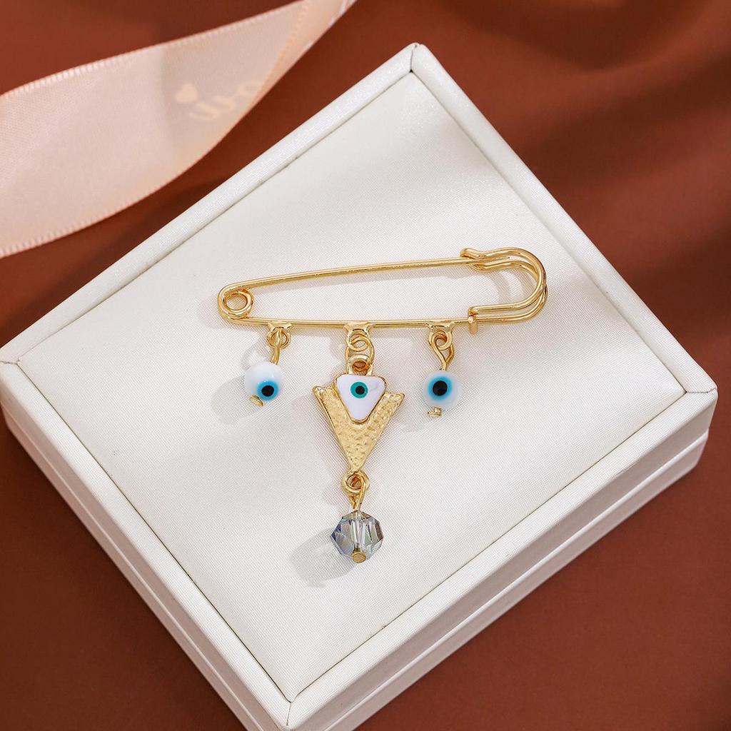 Creative Rhinestone Devil's Eye Tassel Brooch: Women's High-End Blue-Eyes Sweater Pin