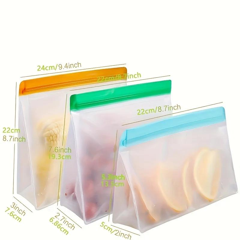 

3pcs Leakproof Containers Silicone Food Storage Containers Reusable Stand Up Zip Shut Bag Fresh Bag Food Storage Bag Fresh Wrap