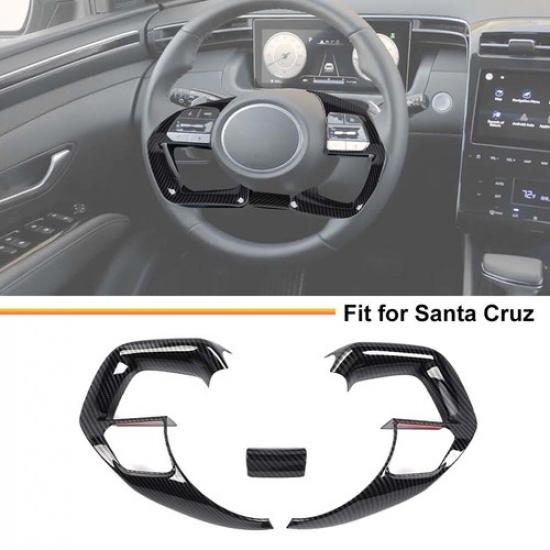 3X Kohlefaser Lenkradrahmen Dekor Abdeckung Zierleiste Für Hyundai Santa Cruz 22+