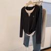 Two Contrasting Color Patchwork Long-sleeved T-shirts for Women, New Spring and Autumn Styles, Slimming and Flattering, Hot Girl Base Layer, Niche Top