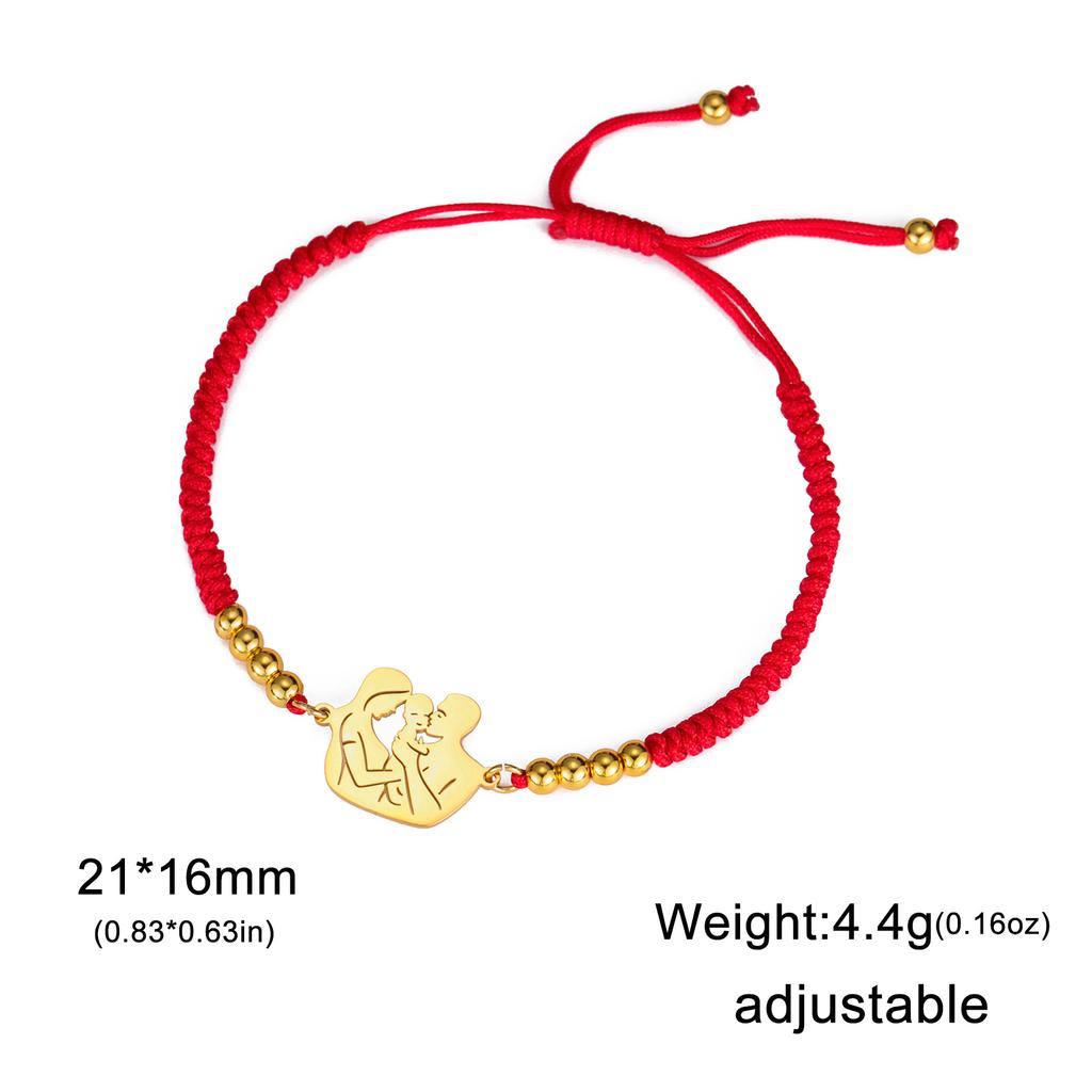 Stainless Steel Gold Color Baby Mom Family Charm Bracelet Red Black Rope Bracelets Fashion Jewelry for Women Mother's Day Gift