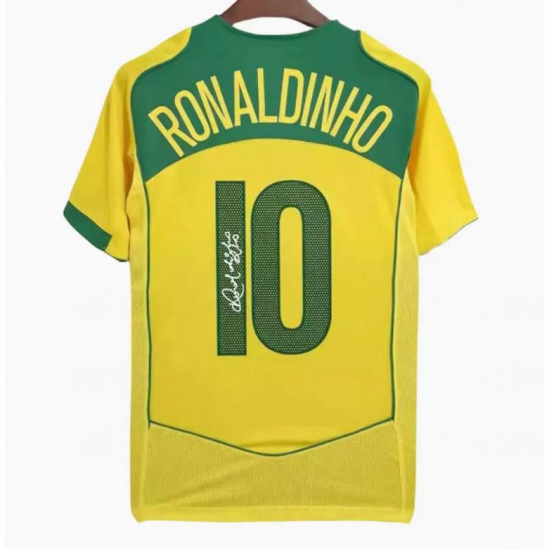 Retro Soccer Jersey Signed Edition Cristiano Ronaldo Beckham Kaka Ronaldinho Messi Short Sleeve Football Shirt Men Women