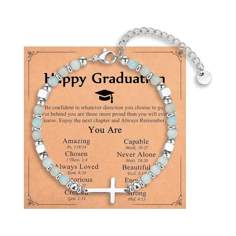 JYL TS Bracelet  Cross Pendant Natural Stone Graduation Gift Inspires Faith