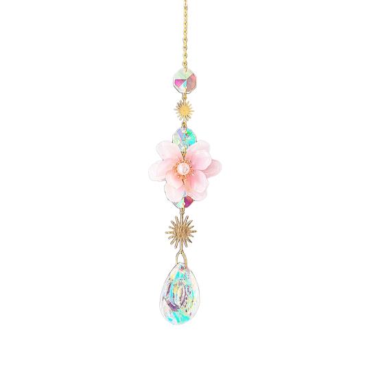 Wind Chimes Hanging Ornaments, Glittering Crystals Suncatcher, Hanging Flower Light Catcher with Glass Prisms for Home Garden Balcony Window Decor 1