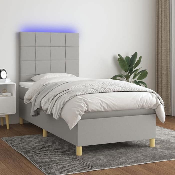 VidaXL Sommier à Lattes de Lit avec Matelas et LED, Lit Rembourré, Lit Simple, Lit Adulte de Chambre à Coucher Intérieur, 3135397