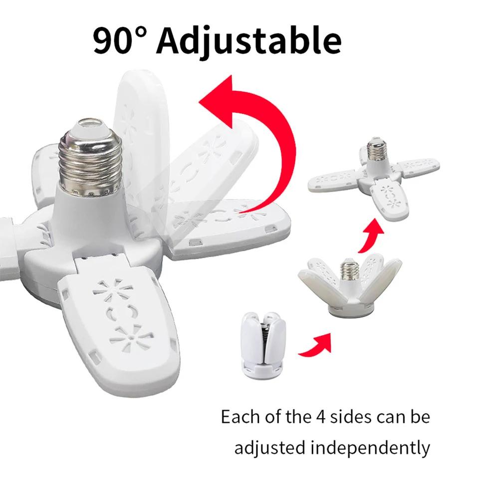 E27 Fan Shape Foldable 28W LED Bulb AC220V/110V Deformation for Home Ceiling Lights Warehouse and Garage White Leaf Light 6500K