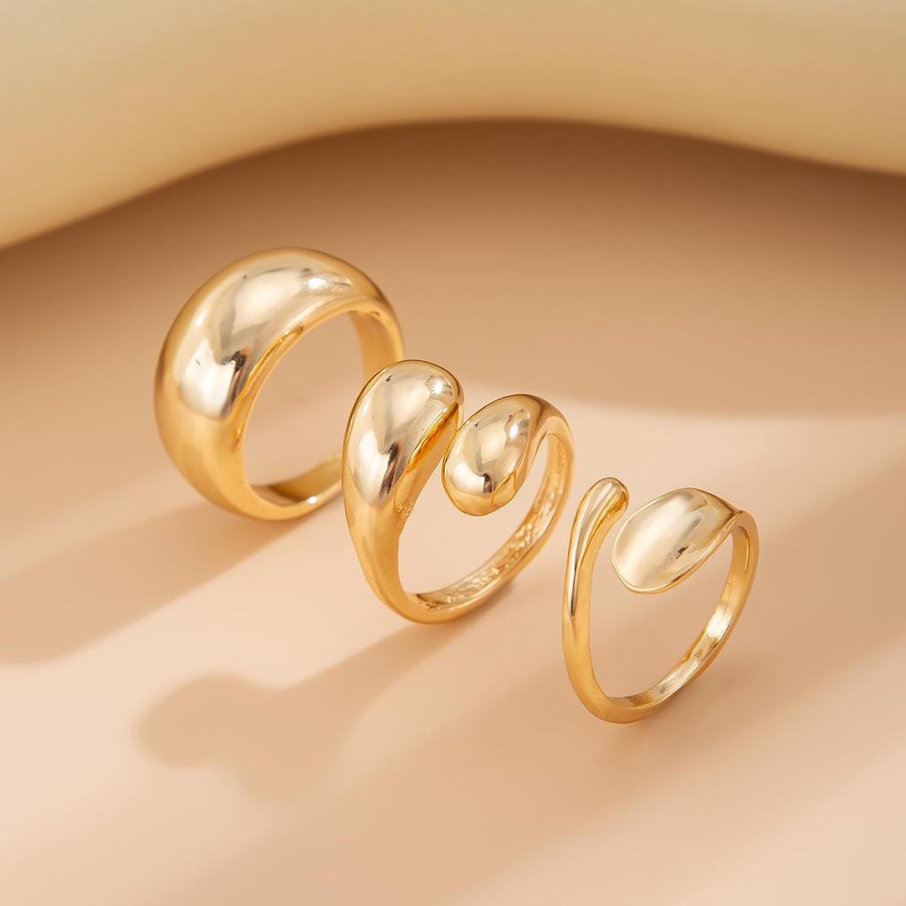 European & American Geometric Baroque Pearl Ring Set – Sweet Cool Ins Style Glossy Liquid Metal Ring