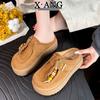 Cowhide version of bag head slippers, women's models can wear thick-soled autumn new thick-soled one-pedal single shoes