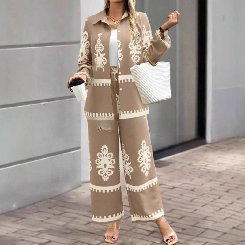 VEZFAA Dámská móda Ležérní Jaro Podzim Dlouhý rukáv POLO Krk Kalhoty Kalhoty Obleky