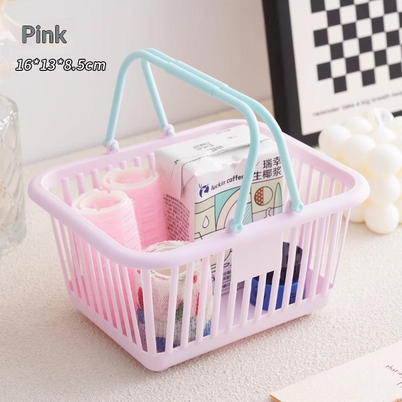 5Pc Macaron Color Mini Storage Baskets With Handle Desktop Bathroom Cosmetics Fruit Stationery Organizer