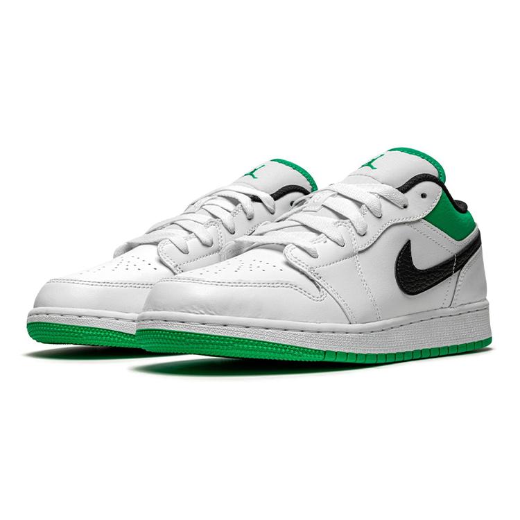 New Jordan 1 Low White Lucky Green Tumbled Leather GS 553560-129