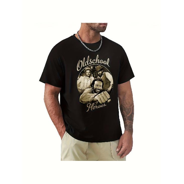 Men's Bud Spencer Vintage T-Shirt - Retro Bud & Spencer Cartoon Print Short Sleeve Tee, C-Cotton Iconic Old School Heroes Graphic, Machine Washable
