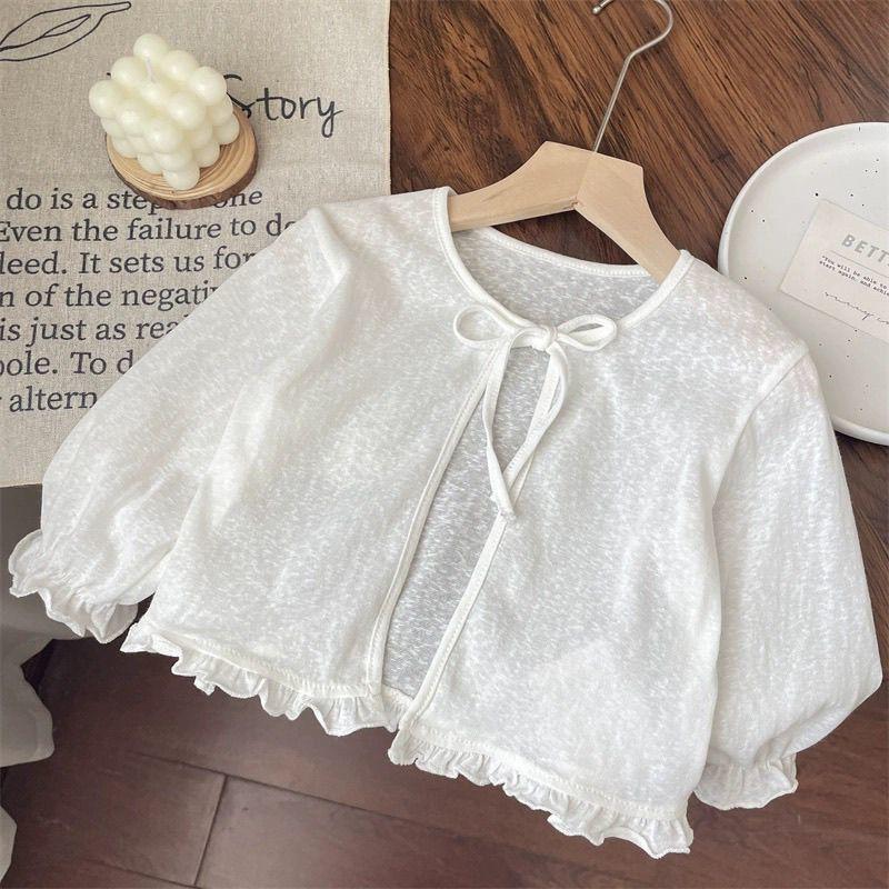 Girls Summer Thin Cardigan Jacket Breathable Outdoor Children Sun Protection Suit Coats Solid Baby Kids Air-conditioned Clothing 80