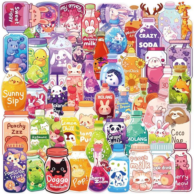 50Pcs/Set Funny Animals Juice Bottle Series 01 PET Stickers Waterproof DIY Fashion Doodle Decals Stickers