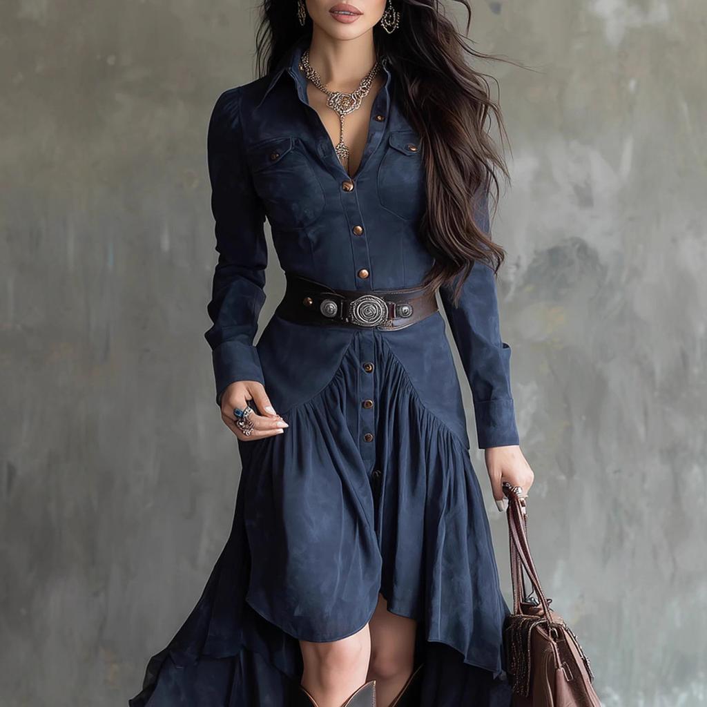 2026 New French Suede High-waisted Cake Dress with Belt