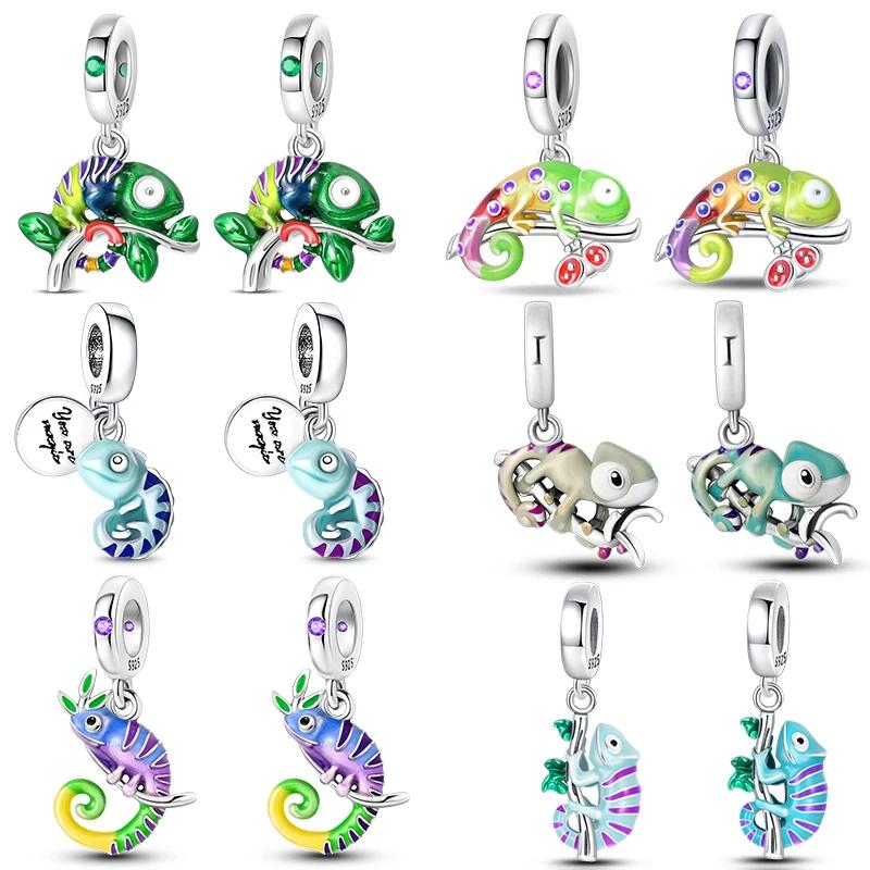 Copper Color Forest Chameleon Charm Pendant Beads Fit Charm Bracelet Original For Women Diy Jewelry Making