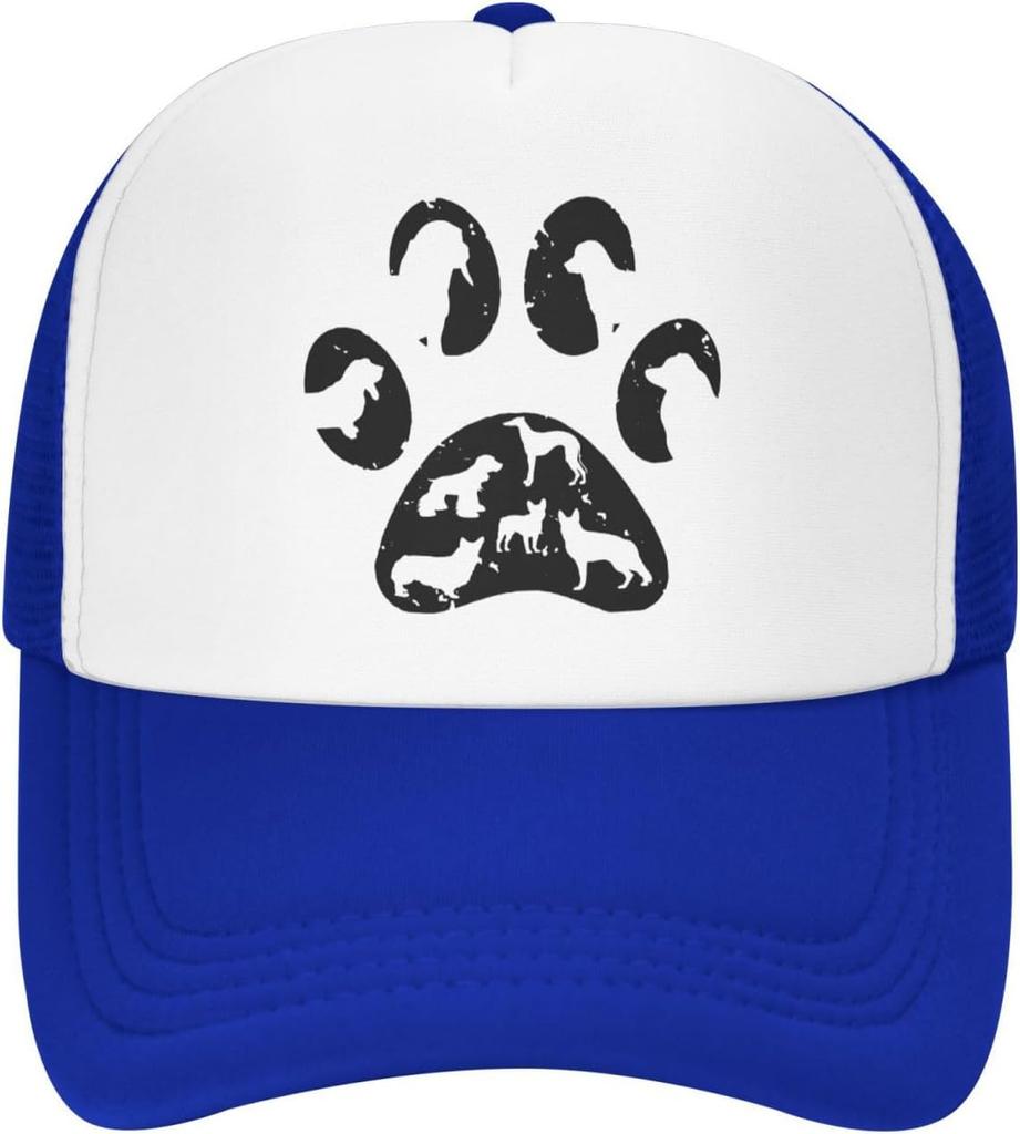 Dog Paw Print Silhouette Trucker Hat Polyester Mesh Baseball Cap Outdoor Adjustable Snapback for Adult