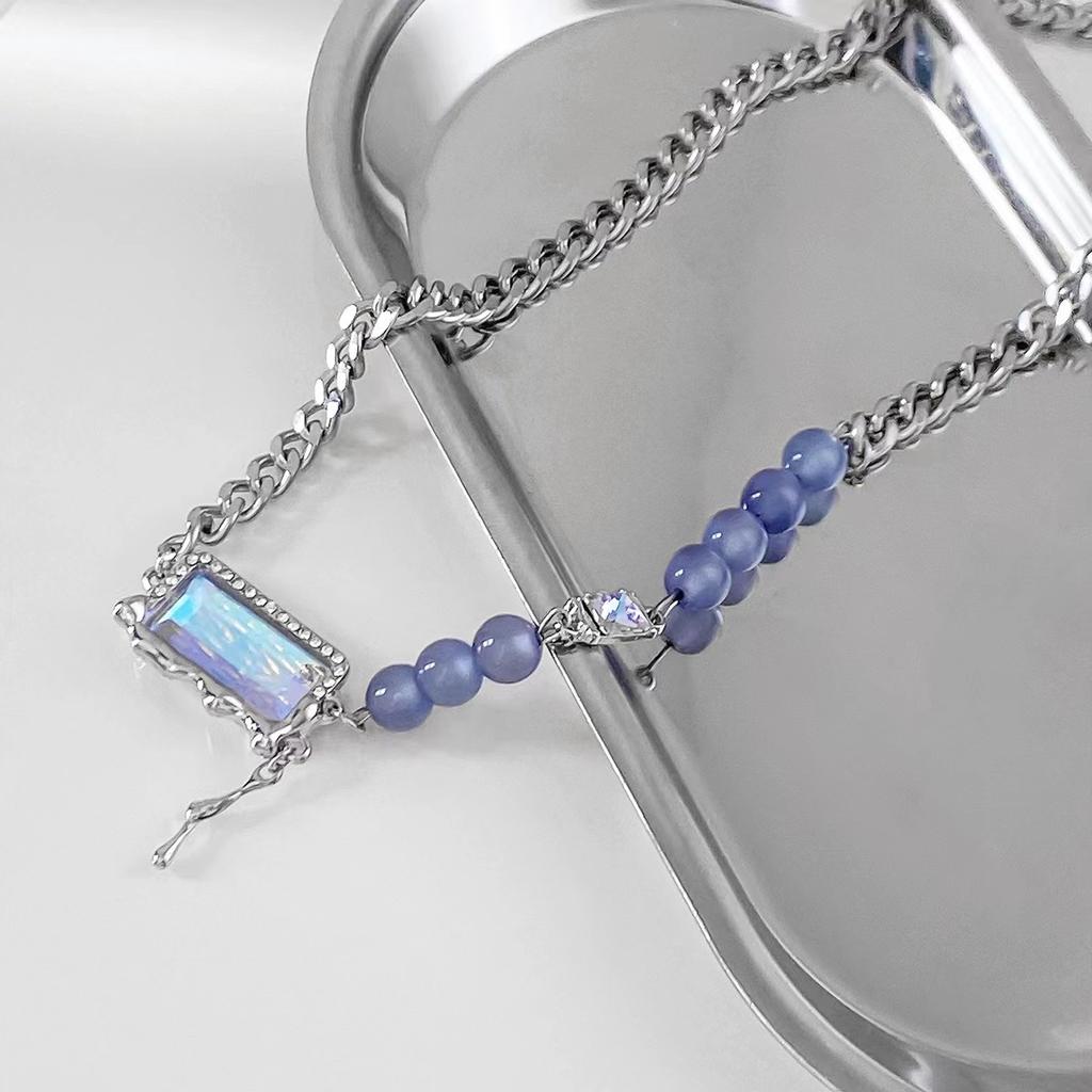 Sweet and Cool Splicing Crystal Necklace Women's High-end Design Sense Niche Beaded Collarbone Chain, New Chain Men's Trend