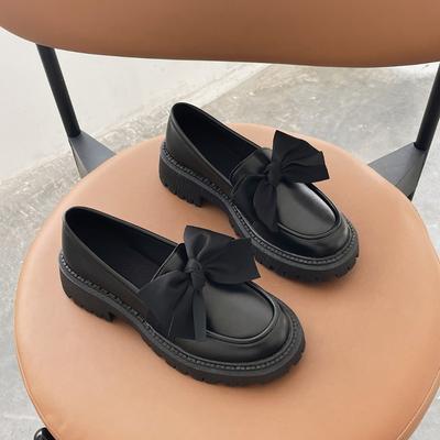 Women's Lefu Shoes 2024 Summer New Outdoor Thick Sole Anti Slip Bow Women's Elegance British Style Single Shoes Slip On