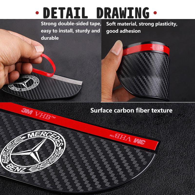 ycbs4 For Benz 2PCS Carbon Fiber Car Rearview Mirror Rain Eyebrow Visor Auto Accessories CLS SLK Sport ML C200 C260 C300 W205 CITAN