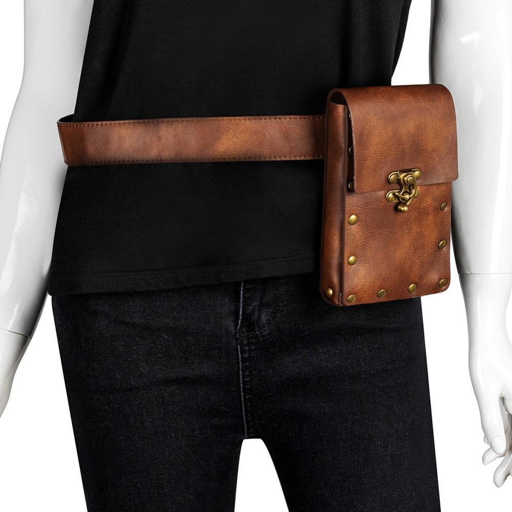 European and American Punk Women's Bag, Retro Brown, Outdoor Mobile Phone Change, Mini Bag, Sports and Leisure, Mini Waist Bag