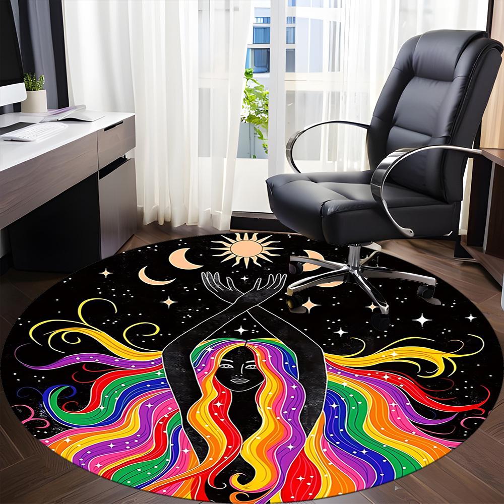 1PC Celestial Balance Office Round Rug, Non Slip, Soft and Durable Office Rug for Interior Decoration, Perfect for Office