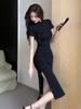 Black cheongsam new women's summer retro Chinese style women's clothing medium and long light improved dress