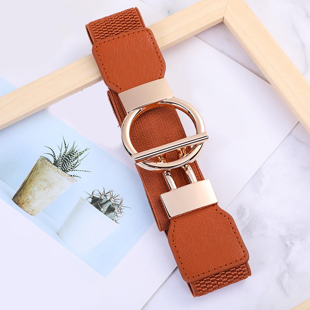 Women Stretch Waist Belt Fashionable Elastic Metal Buckle Adjustable Cincher For Dresses Casual Outfit Party Office Wear