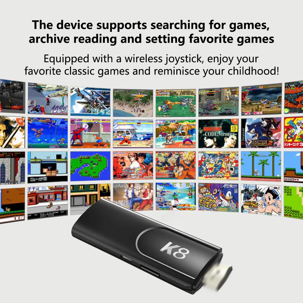 Console di gioco retrò wireless K8 con 40.000 giochi classici integrati, uscita TV HDMI 4K, doppio controller wireless 2.4G, stick di gioco nostalgico 64G