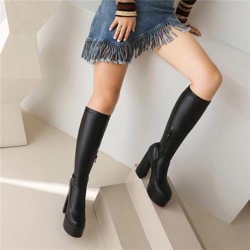 Women's High-heeled Boots, Sexy European and American Style Autumn and Winter New Waterproof Platform Thick Heel Large Size Medium Boots