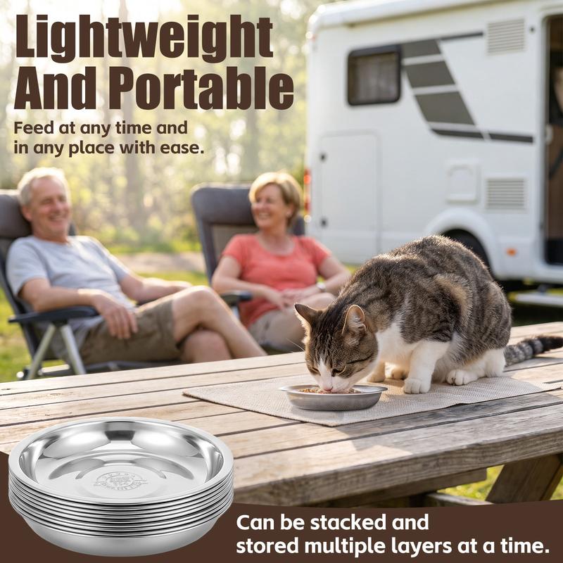 10Pcs Stainless Steel Cat Bowl Shallow Wide Design 14cm Food Dish Pet Water Feeder Bowl For Cats Kitten