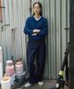 STEP AROUND Cotton Stretch Curved Pants_Navy