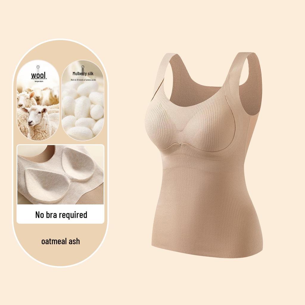 Keep Warm 033: Women's Mulberry Silk Self-Heating Cashmere Vest – Slimming Base Layer for Autumn/Winter