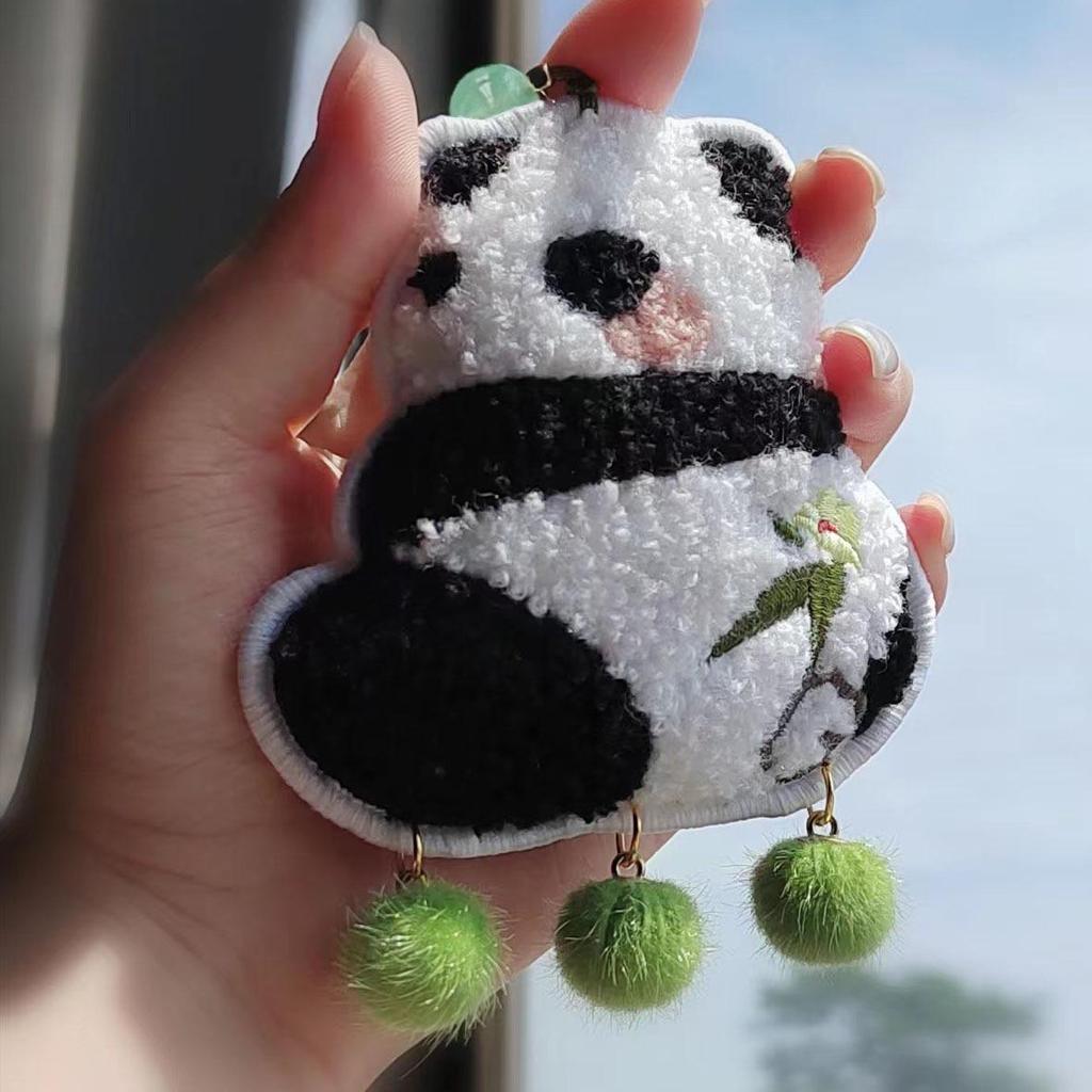 Chinese Embroidery Panda Scented Pendant Towel - Portable Hanfu Accessory and Car Decor