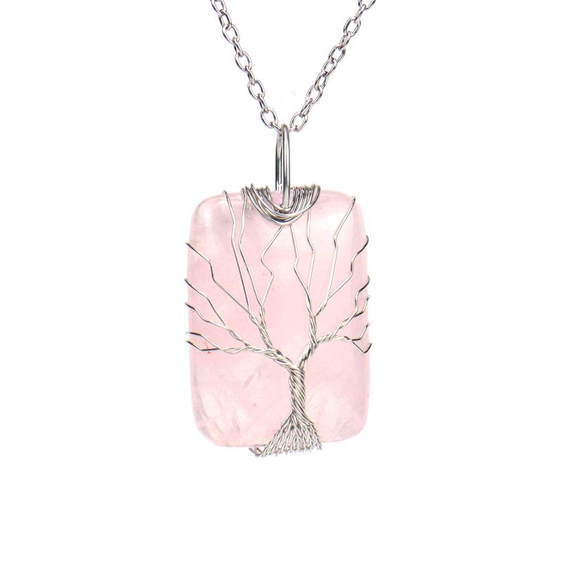 TikTok Live Natural Crystal Agate Tree of Life Pendant Necklace N510