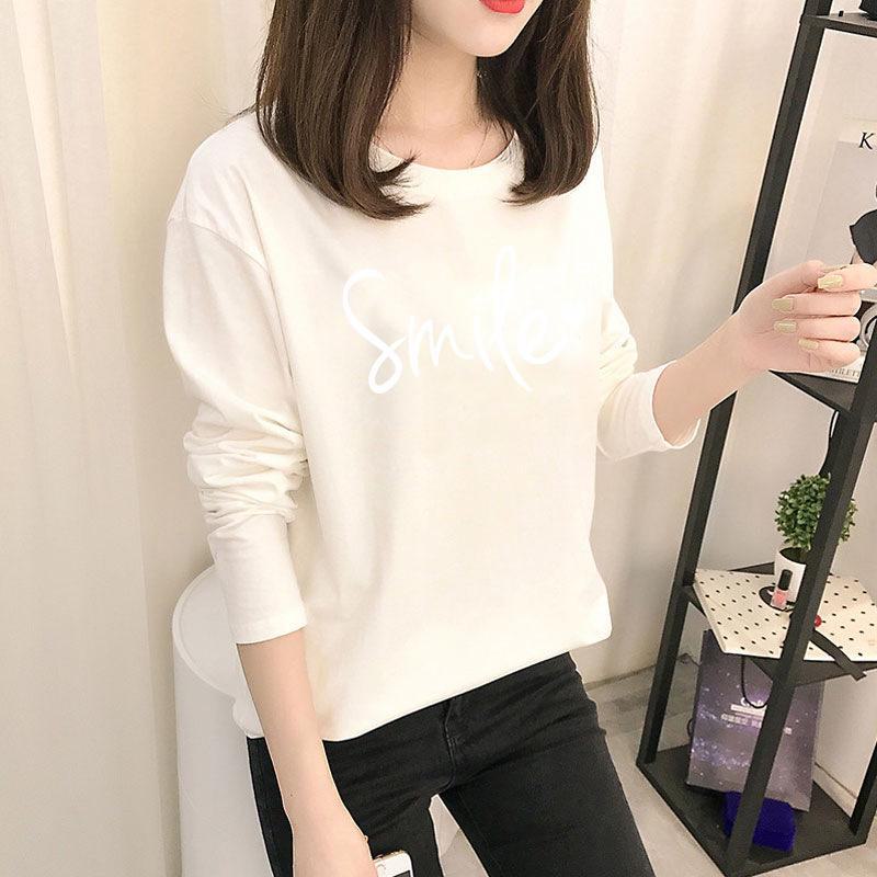 Autumn Korean Cartoon Bottoming Tops - Women's Long-Sleeved T-Shirts In Solid Colors