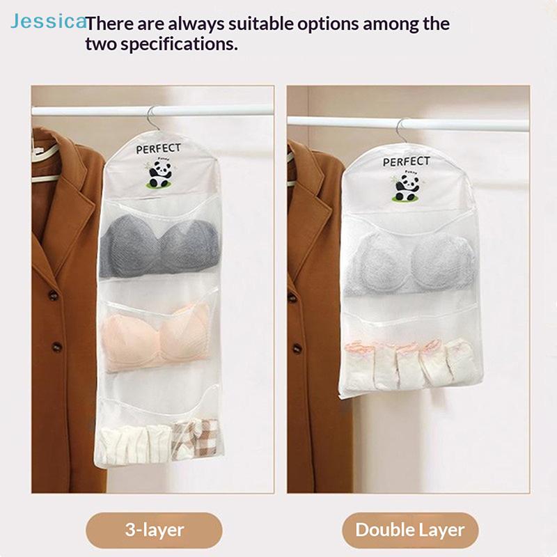 Panda Print Mesh Lingerie Organizer - 4-Pocket Hanging Storage for Bras, Underwear & Socks