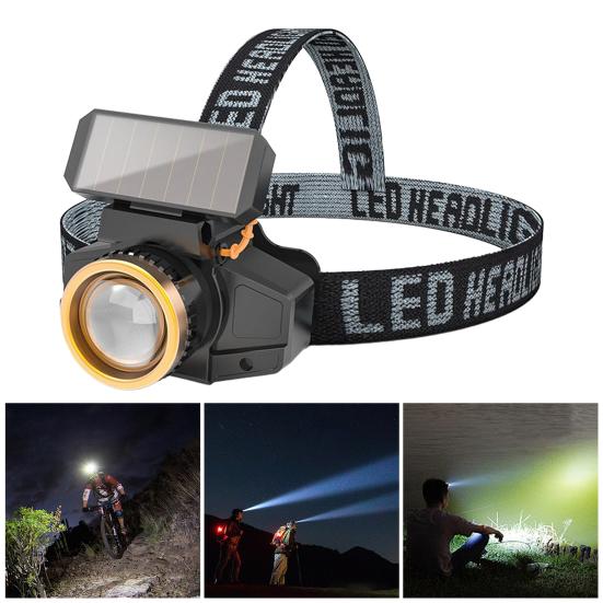 LED Kafa Lambası Güneş Enerjili/USB Şarjlı Hareket Sensörlü Su Geçirmez Şarj Edilebilir Fener Dış Mekan Kamp Yürüyüş Acil Durumlar İçin