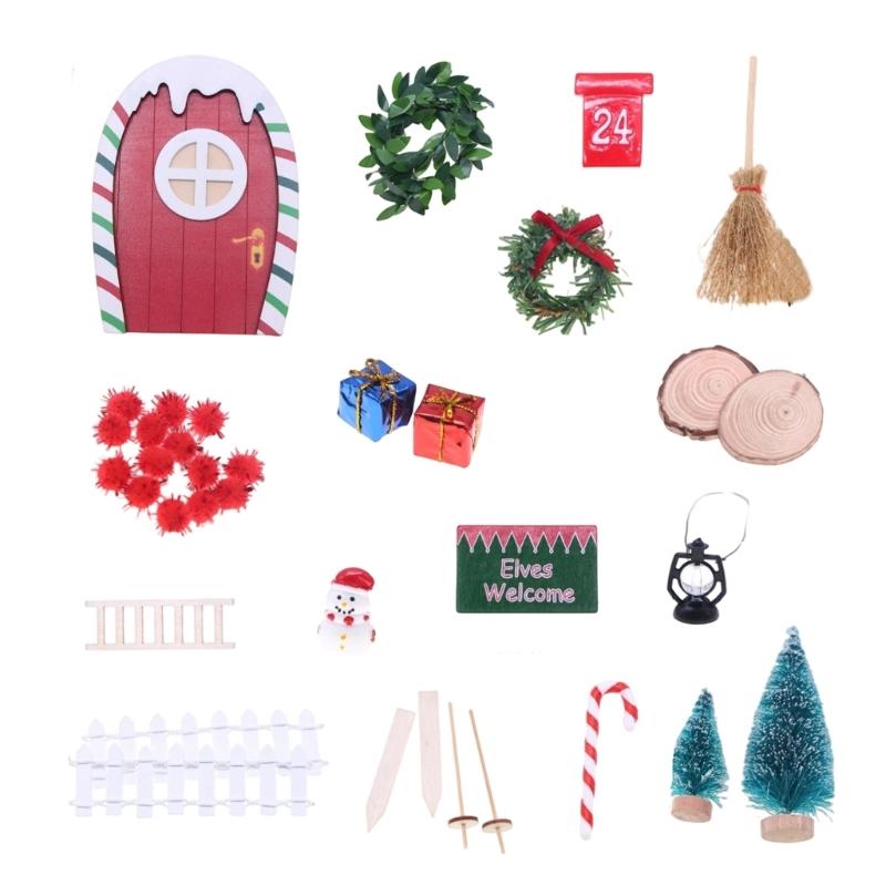 

Fairies Christmas Elf Door Kits Miniature Gnomes Figurine And Decoration For Holiday Doll House Scene Setting 1/12 1
