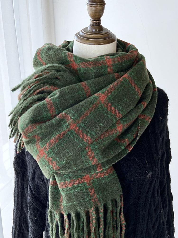 Women Winter Knitted Scarf Headscarf Ladies Men Casual Vintage Plaid Tassel Scarve Mujer Male Foulard Long Wrap Shawl Unisex New