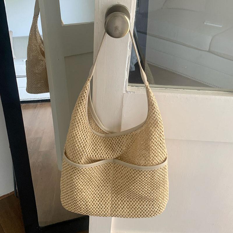 Fransız Hasır Örgü Çanta Kadın Edebi Toplum İş Seyahat Çantası Yeni Yaz Taze Örgü Tote Çanta