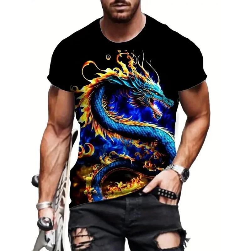 

Vintage Chinese Loong Pattern T-Shirt For Men Dragon Skull 3D Printed T Shirts Summer Loose Street Tops O-Neck Short Sleeve Tees 6XL