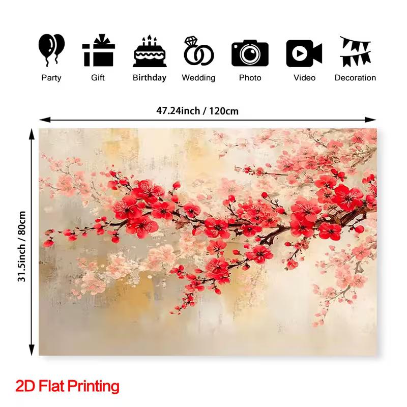 2D Red Plum Blossom Backdrop for Party Wedding Birthday Photography Decor