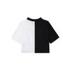Jordan Logo Embroidered Colorblock Half-Zip Short Sleeve Drop Shoulder T-Shirt Women Tops Black White DQ4617-010