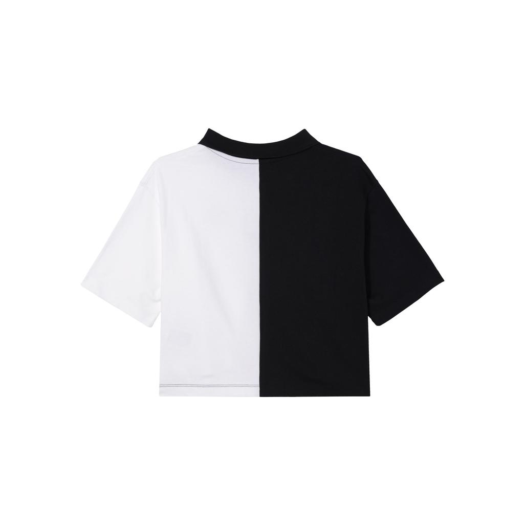 Jordan Logo Embroidered Colorblock Half-Zip Short Sleeve Drop Shoulder T-Shirt Women Tops Black White DQ4617-010