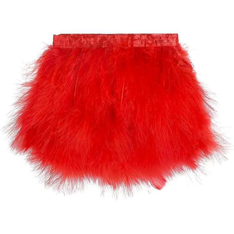 AWAYTR Turkey Marabou Hackle Fluffy Feather Fringe Trim Craft 6-8 Inches Width Pack of 2 Yards (Black)