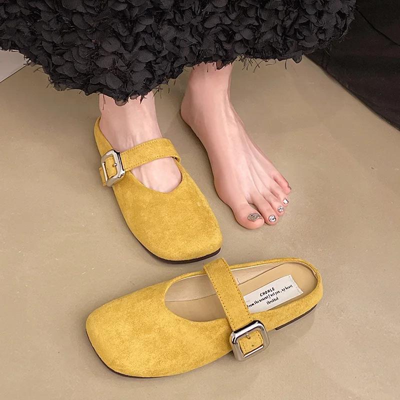 Famous Brand Spring Retro Single Shoes Comfortable Rubber Bottom Ladies Sandals Wider Toe Box Ballerina Slippers Style